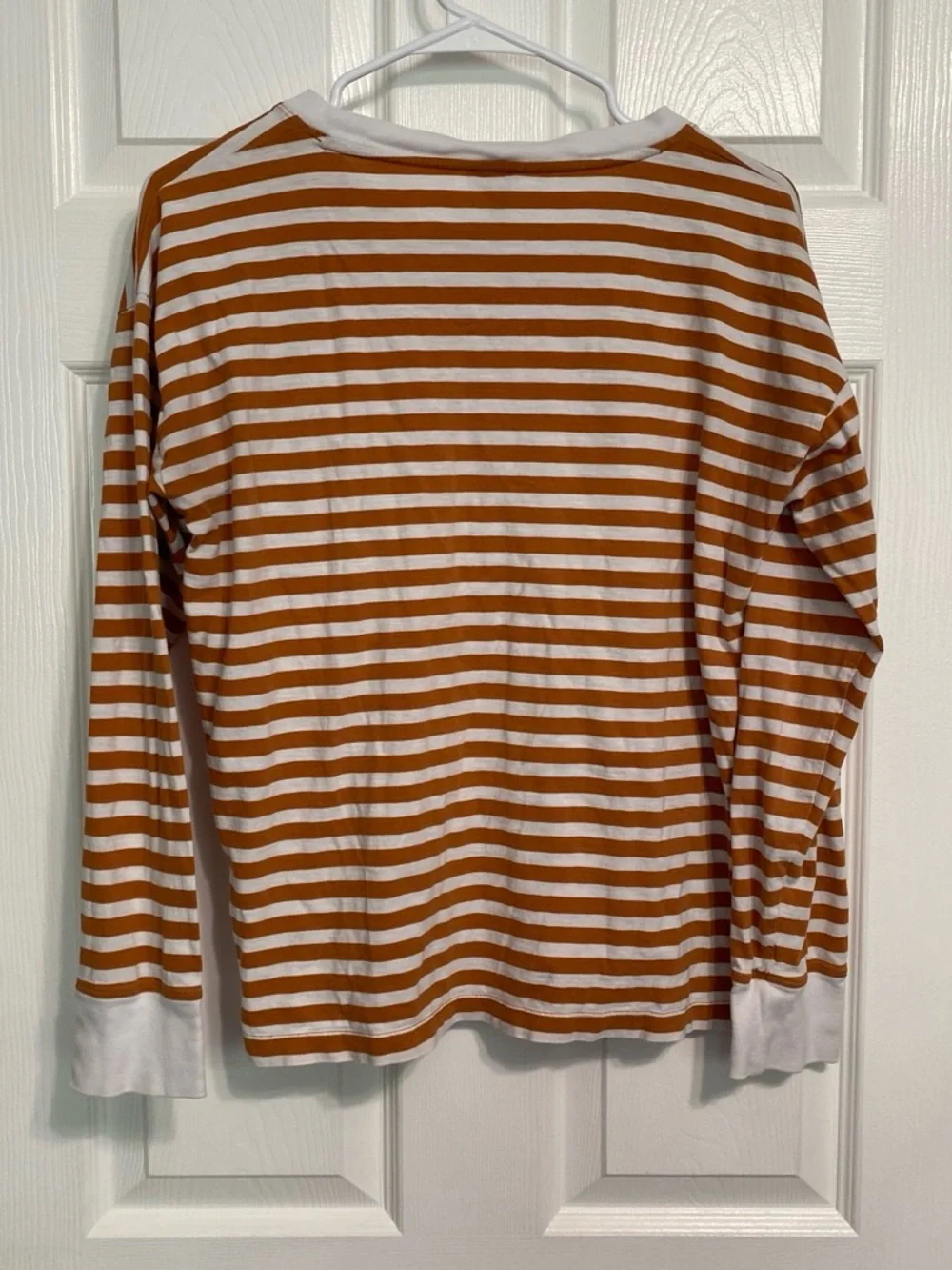 J. Crew Long-Sleeve White and Rust Striped Crewneck Shirt